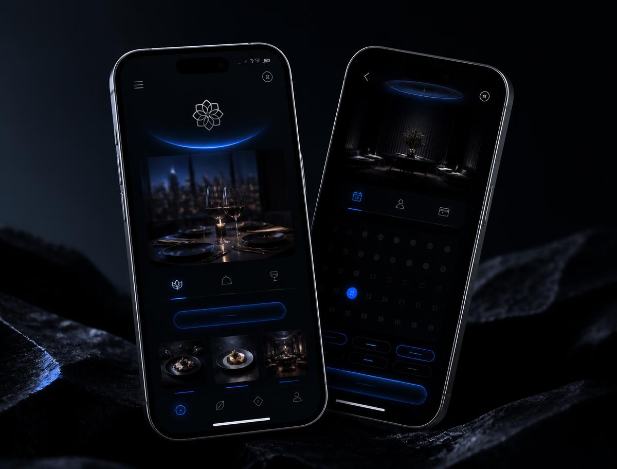 Concept mockup of a mobile-first booking website on two smartphones
