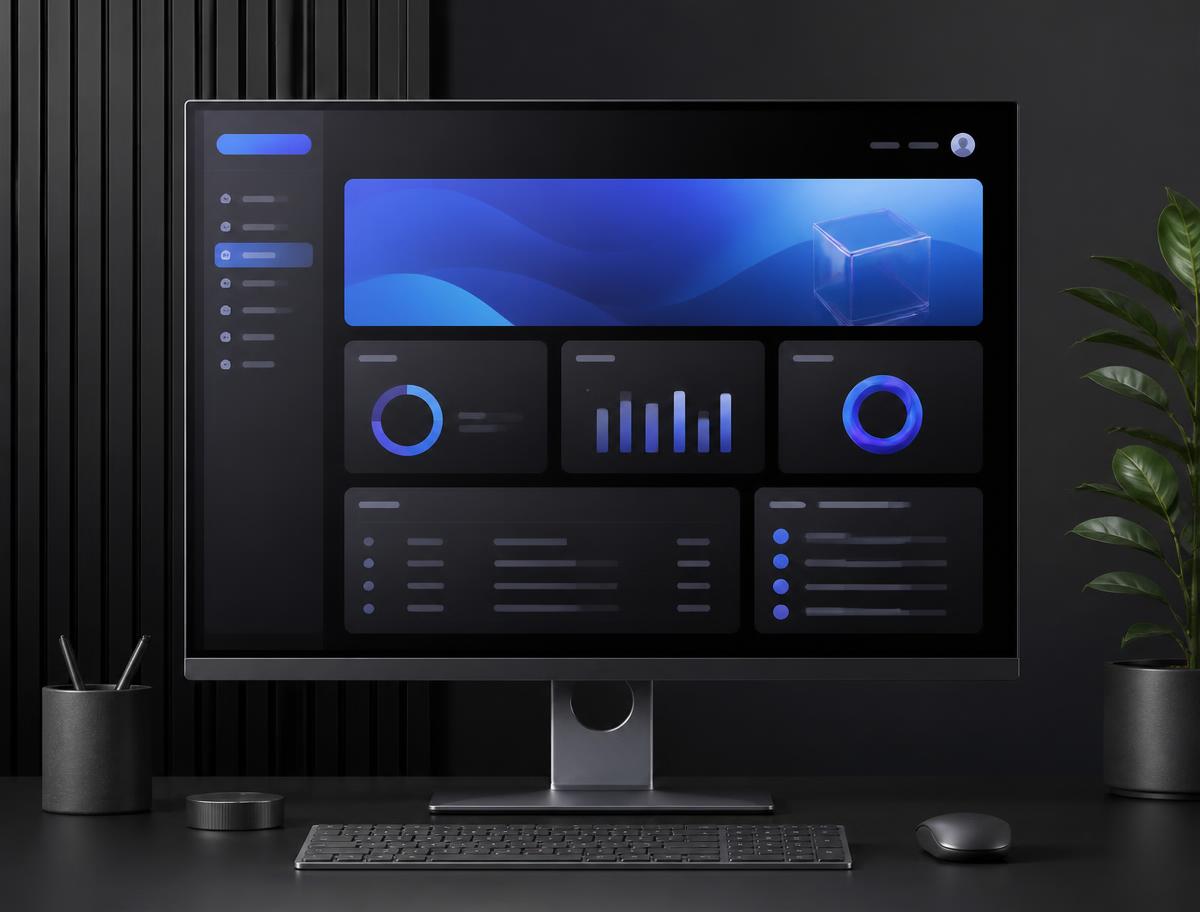 Concept mockup of a dark, minimal dashboard website designed by WX CORP